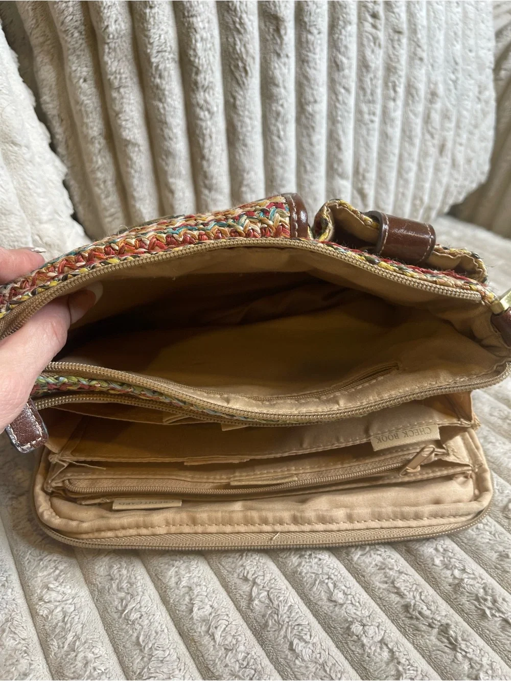 Rosetti Multicolor Woven Straw Crossbody Bag Brown Leather Trim Purse - Picture 8 of 8